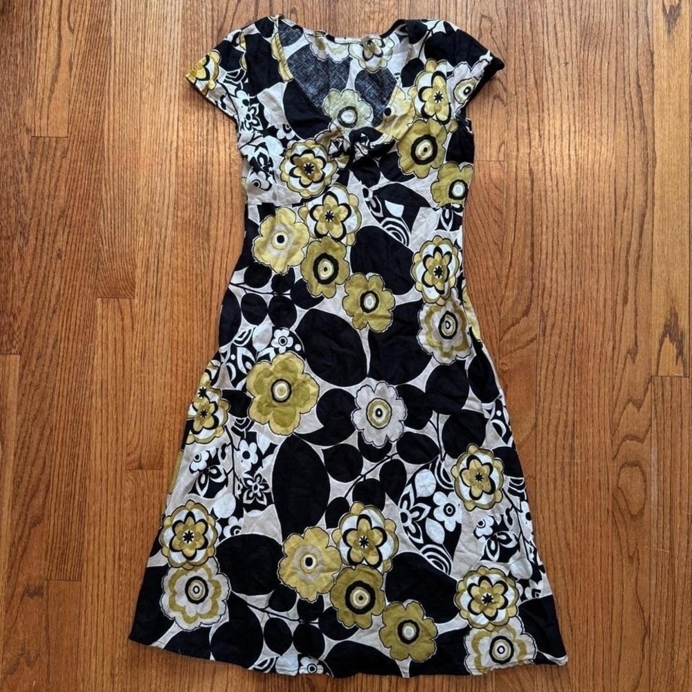 Vintage Linen or Cotton Sun Dress From Poland abstracted flower patterns